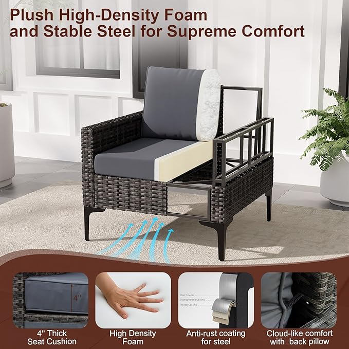 JOYURE 4-Piece Patio Furniture Set, Outdoor Wicker Patio Conversation Set - Image 4