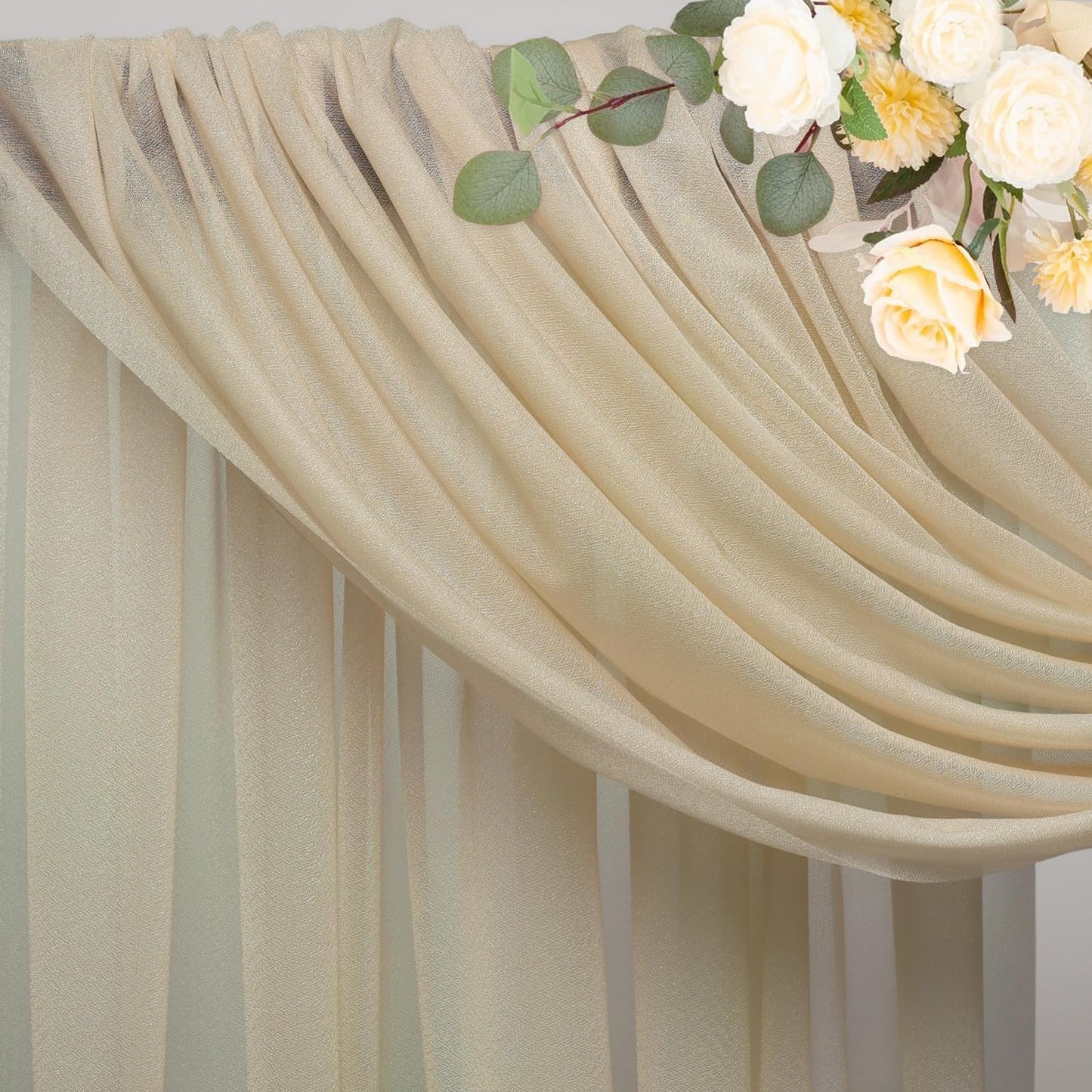 Wokceer Wedding Arch Draping Fabric 6 Panels 28.7" x 20FT Champagne Drapes Sheer Fabric Backdrop Arch Draping Fabric for Wedding Ceremony Birthday Party Bridal Shower Decoration