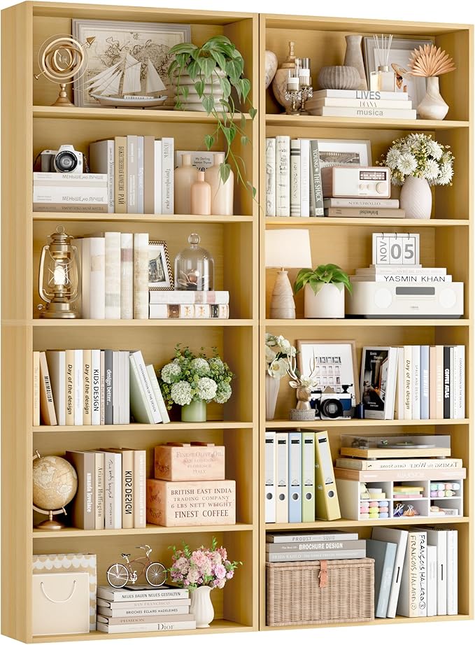 FOTOSOK 6-Tier Open Bookcase and Bookshelf Set of 2, Freestanding Display by FOTOSOK