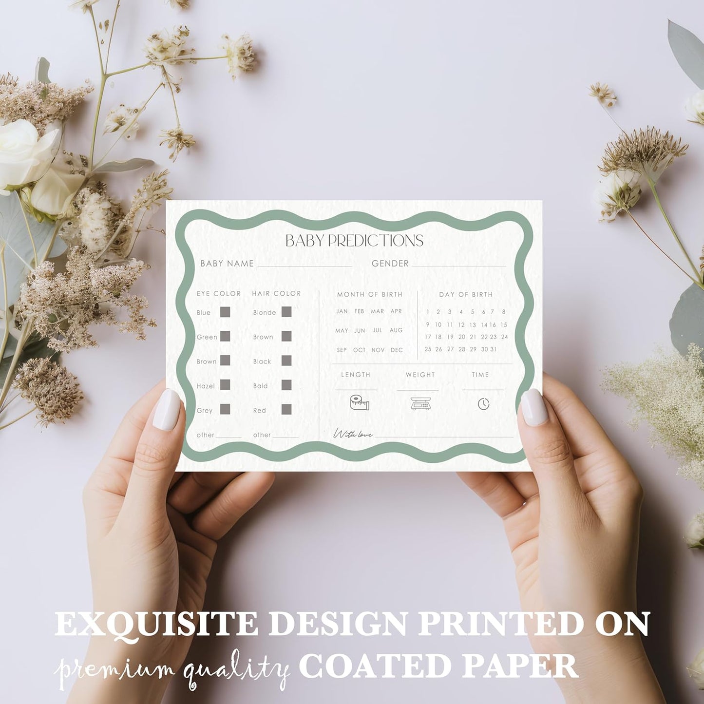 Advice For New Parents Baby Shower, Baby Predictions & Advice Cards For Baby Shower Games Activities, Wishes for Baby, 25 Double-Sided Thick Cards – Sage Green A09