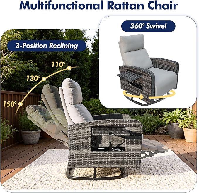 ZZW Outdoor Recliner Chair Set of 2, Wicker Patio Recliners - Image 3