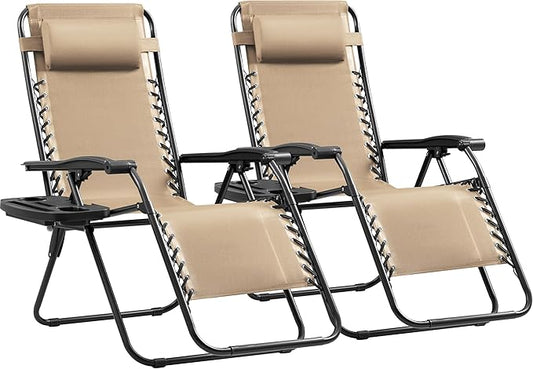 Devoko Set of 2 Zero Gravity Lounge Chairs, Outdoor Folding Adjustable Steel by DEVOKO