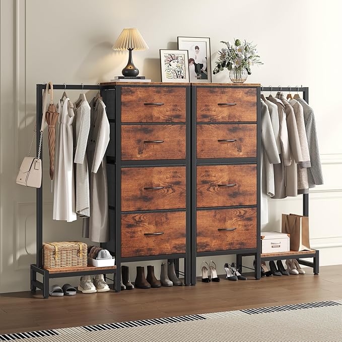 DUMOS Dresser with Hanging Rack, 4-in-1 Fabric Dresser - Image 9