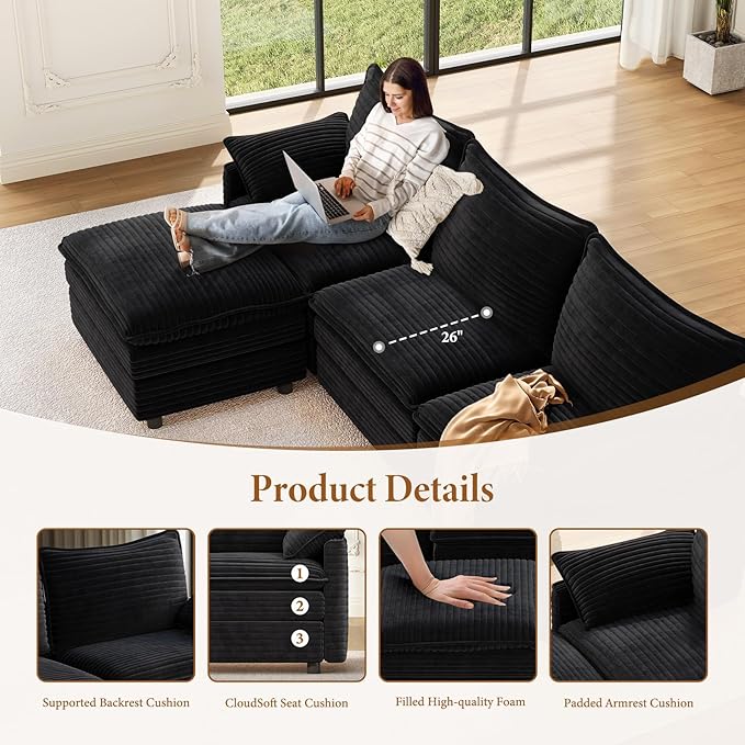 Vesgantti 101" V-Shaped Corner Couch Sectional, 7 Seat Customizable Modular - Image 4