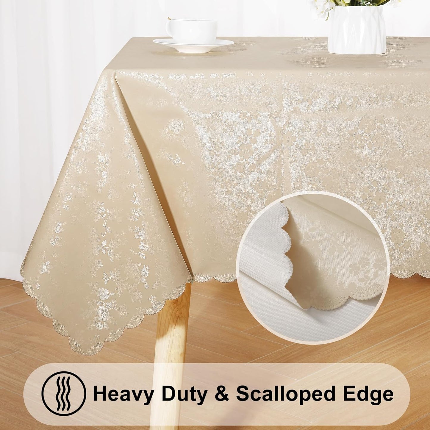 Smiry Rectangle Table Cloth, Waterproof Heavy Duty Vinyl Tablecloths, Wipeable Washable Table Cover for Kitchen and Dining Room (Beige, 70" X 90")