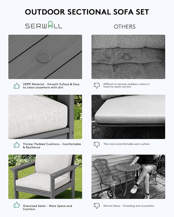 SERWALL HDPE Patio Conversation Set, 6-piece Sectional Outdoor Furniture Set - Image 5