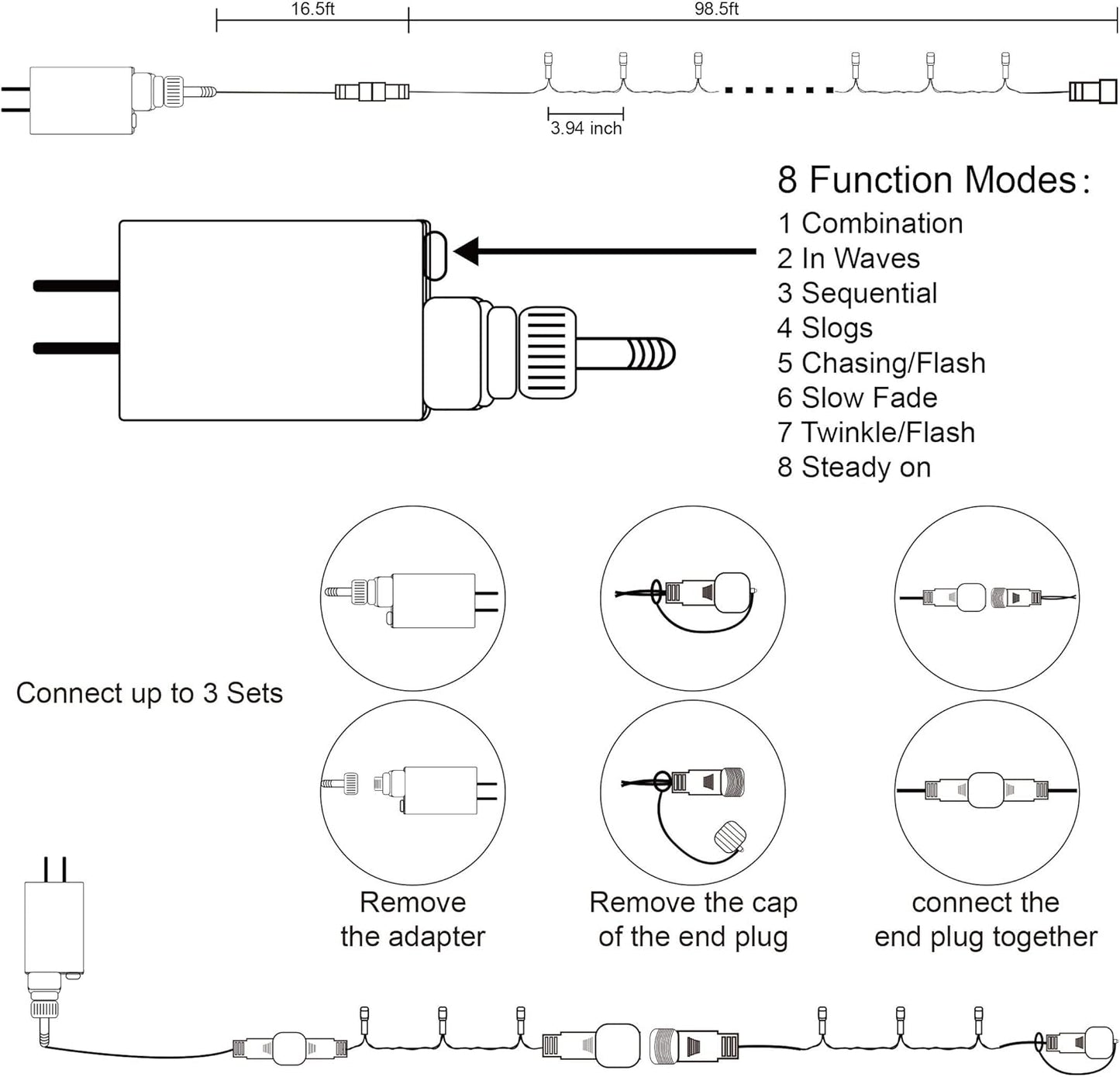 LJLNION 300 LED String Lights Outdoor Indoor, Extra Long 98.5FT Christmas Lights, 8 Lighting Modes, Plug in Waterproof Fairy Lights for Wedding Party Bedroom Decorations (Multicolor)