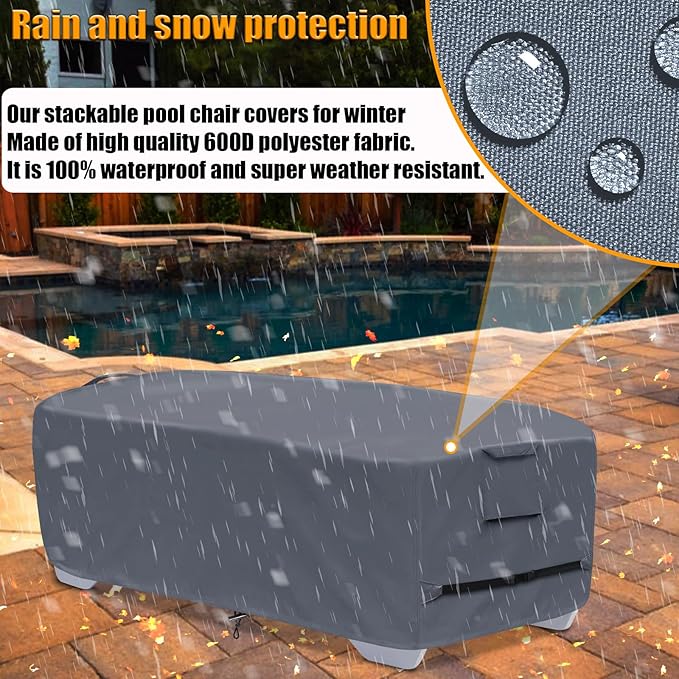 Stackable Chaise Lounge Covers for 2-3 Stackable Patio Lounge Chair, 600D - Image 4