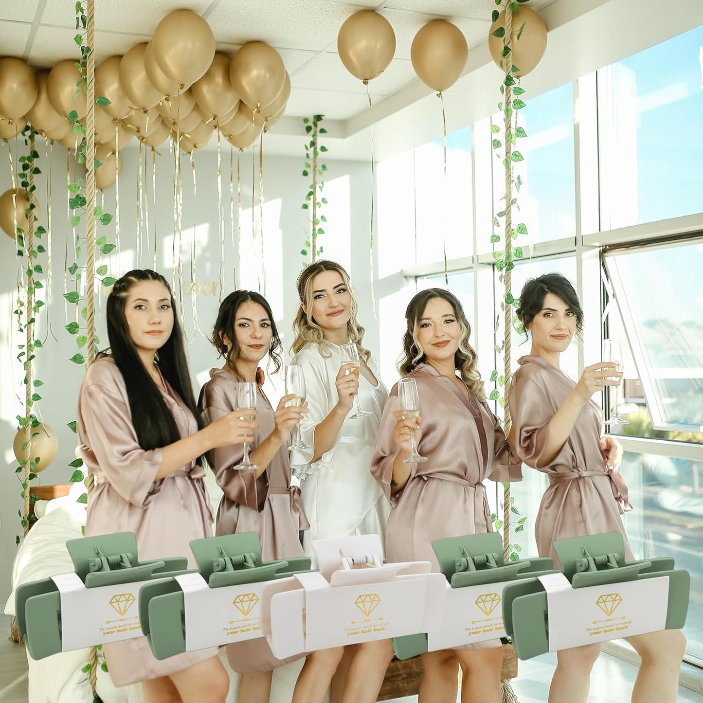 16pcs Bridesmaid Proposal Gifts 4.1inch square Matte Bachelorette Claw Clips Sunglasses set of 12 Girls Trendy Cute Hair Clips for Wedding Party Favors(16pcs White&Sage Green)