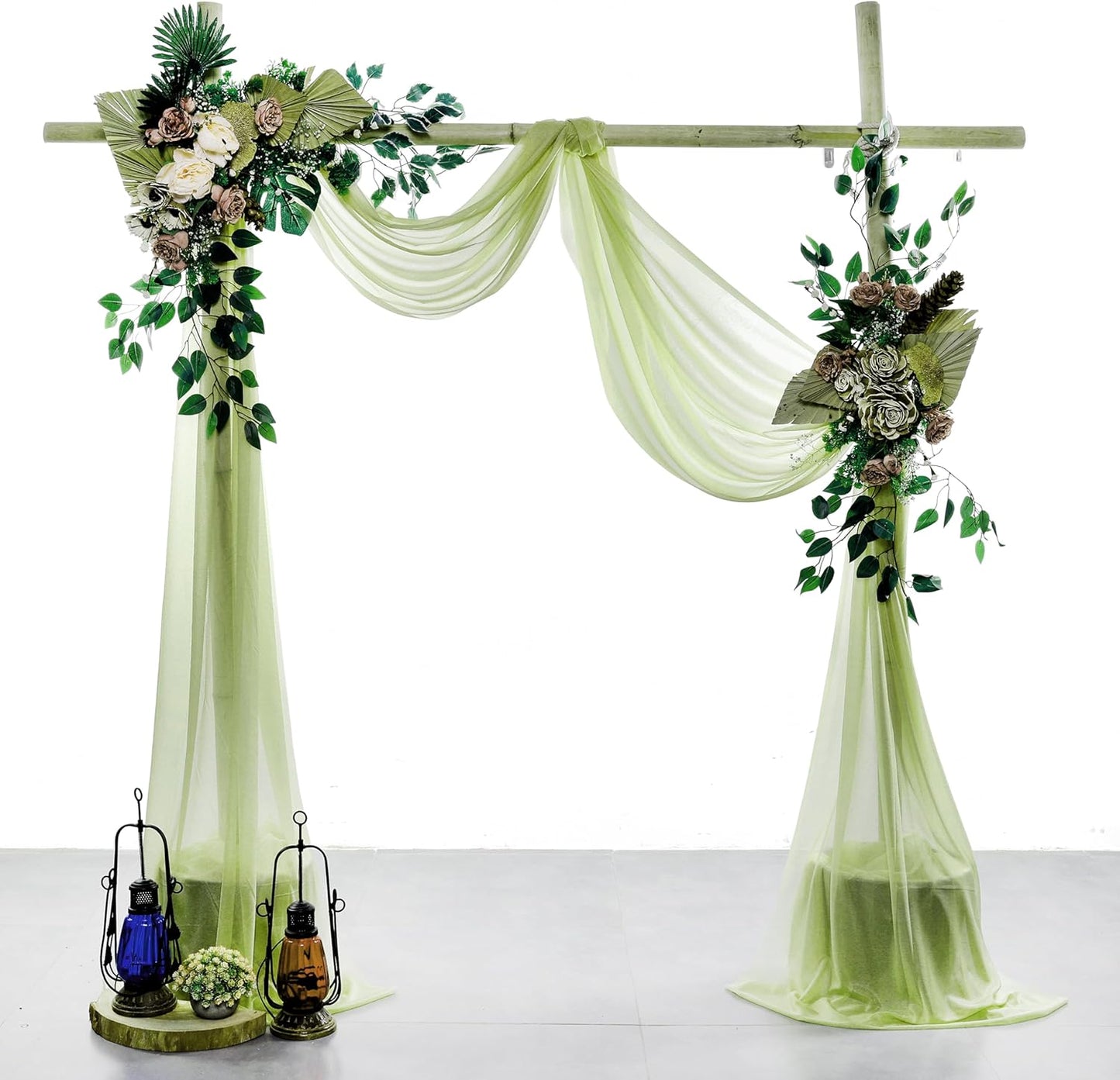 VDS Pack of 1 Panel (30 Inch X 100 Feet) Wedding Arch Draping Fabric Sheer Chiffon Fabric Drapery for Wedding Ceremony Reception Swag Backdrop Canopy Chuppah ARBO Altars Decoration (Sage Green)