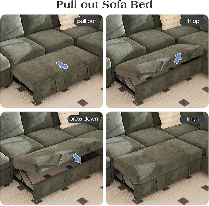 Ihanherry 106-inch Large L-Shaped Sectional Sofa Bed, 7-Seater Convertible Pull - Image 7