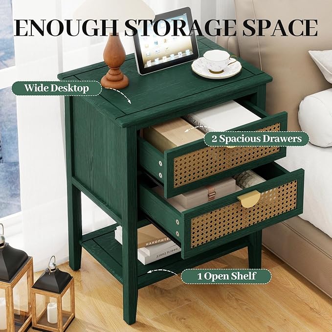 22" Green Coffee Side Tables, Boho Accent Storage Cabinets - Image 3