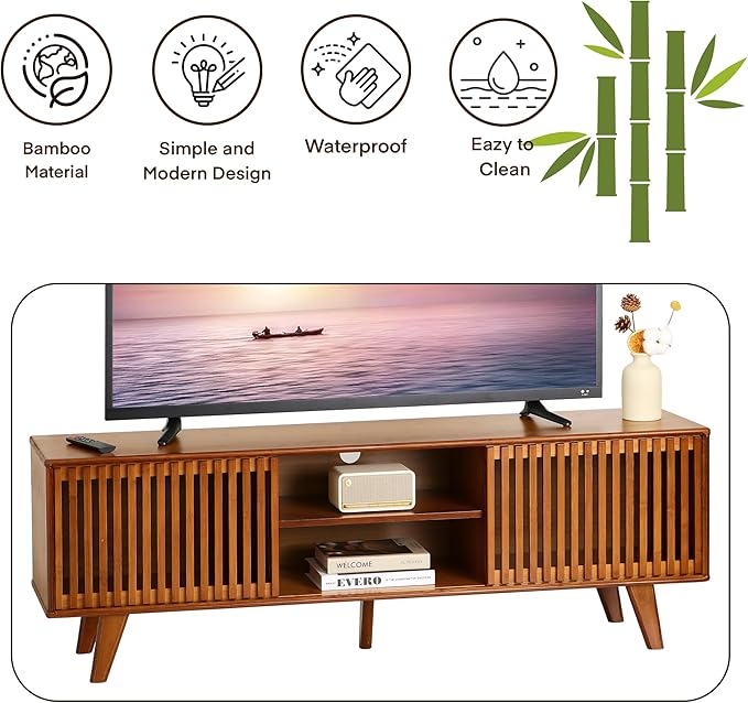 Bamboo TV Stand for TVs up to 65", Accent Entertainment Center - Image 8