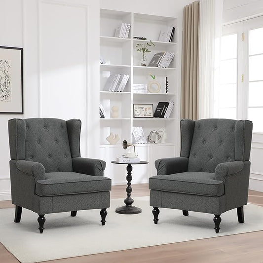 Accent Chair Set of 2, Mid Century Modern Fabric Wingback Chair, Upholstered by choairy