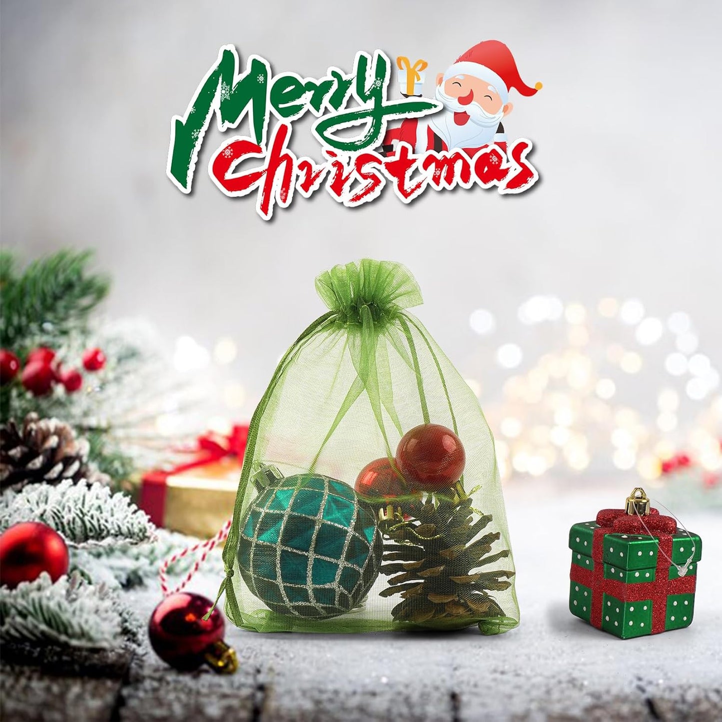 ANZNKU 100 Pack Green Organza Bags 4 x 6 inch Premium Sheer Drawstring Small Mesh Bags for Candy Jewelry Party Christmas Wedding Favor Gift Bag