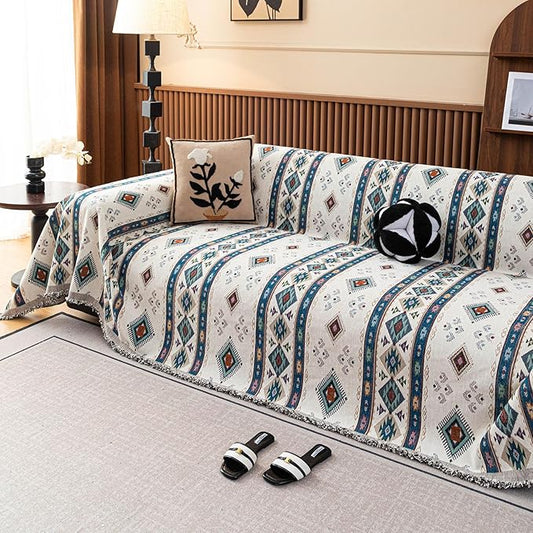 VClife Bohemian Couch Cover, Vintage Moroccan Tribal Geometric Chenille Couch by VCLIFE