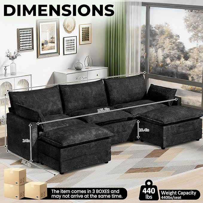 LEVELEVE 112.5" U-Shape Modular Sofa - Image 3