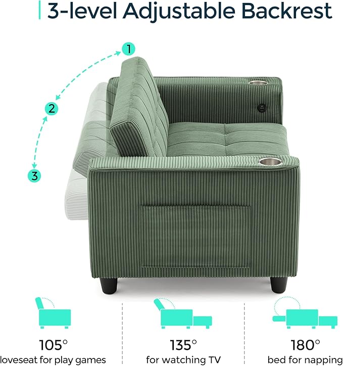LINSY 54" Pull Out Couch with Charging Station - Image 3