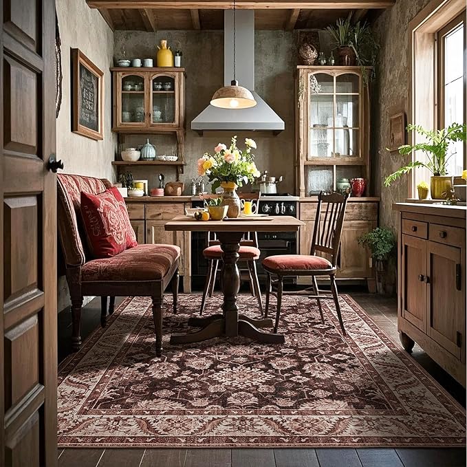 Area Rugs for Living Room, 4x6 Washable Rugs for Bedroom, Non-Slip Retro Floral - Image 6