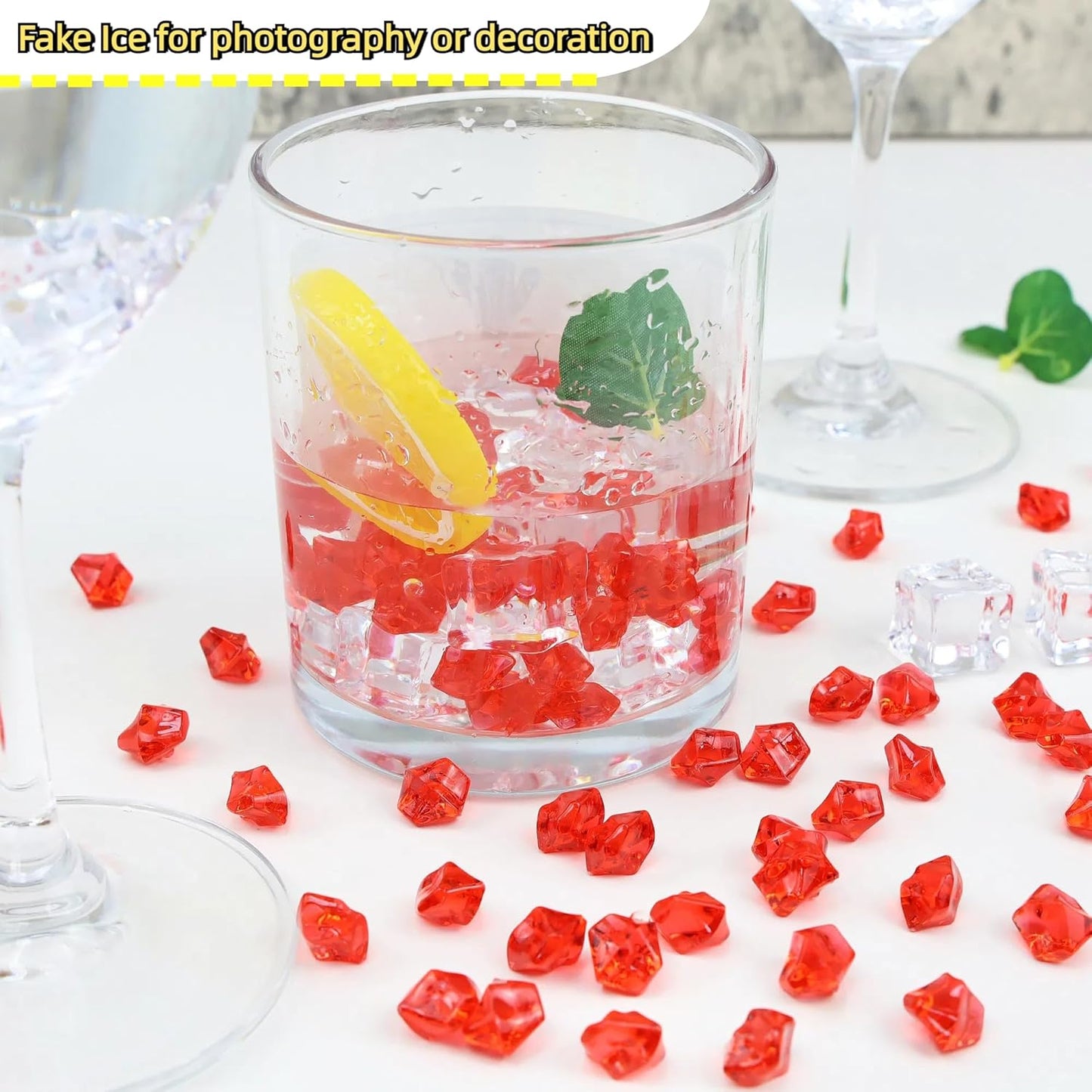 YATOJUZI 500pcs Fake Ice Cubes Red Acrylic Crushed Rocks Vase Fillers Plastic Diamonds Gems for DIY Party Wedding Centerpiece Table Scatter Prop Display 0.5" (Only Red)