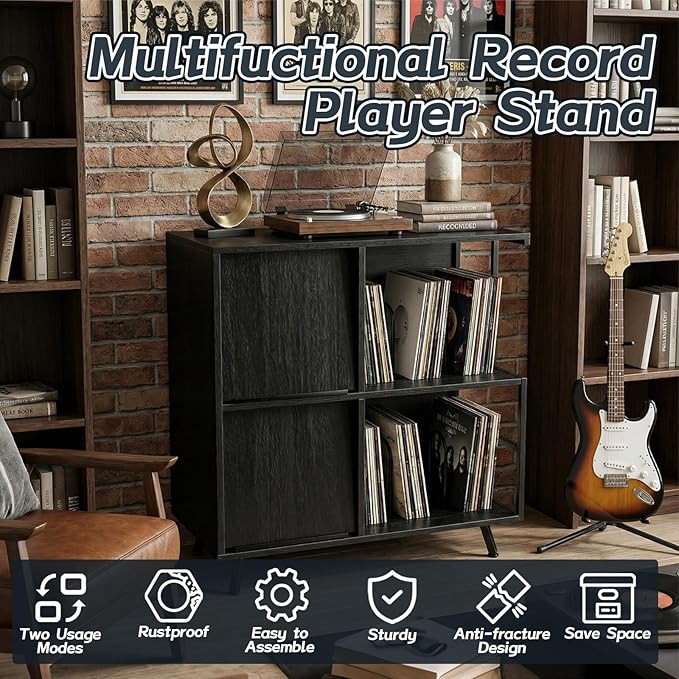 Faesun 3 Tier Flip Top Record Player Stand, Vinyl Record Storage Holds up to - Image 7