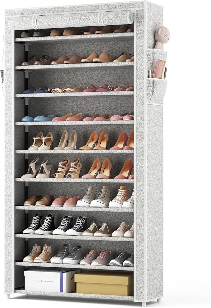 ROJASOP 10 Tier Shoe Rack with Covers Large Capacity Stackable Tall Shoe Shelf by ROJASOP