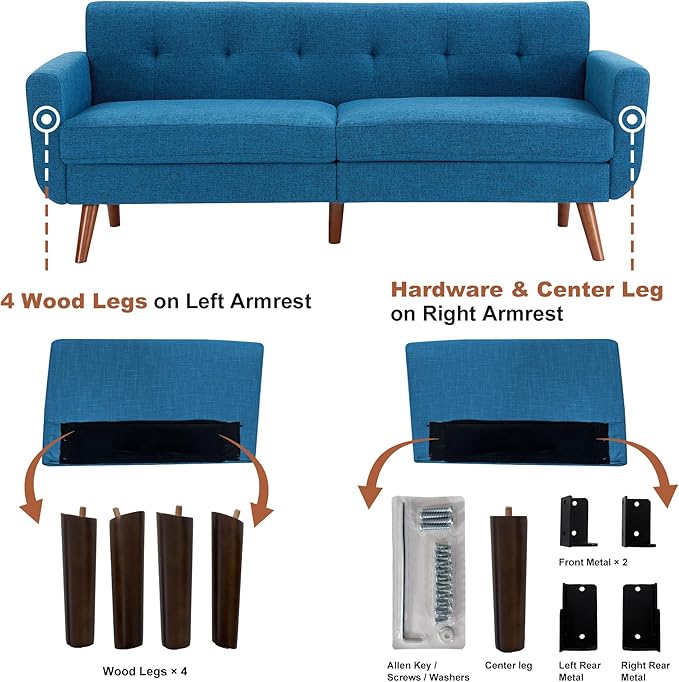 Tbfit 77.2" W Linen Sofa Couch, Mid Century Modern Decor Loveseat Couches - Image 9