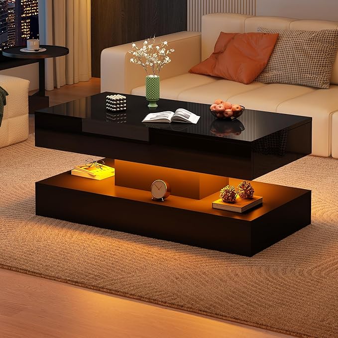Uspeedy 39.37in Large High Glossy LED Coffee Table by Uspeedy