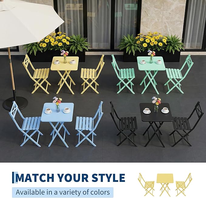 GarveeLife 3 Piece Outdoor Bistro Set, All Metal Patio Table and Chairs Set - Image 6