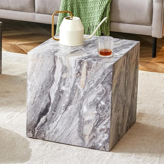 Side Table, End Table Living Room Table, Modern Sofa Couch Table, Faux Marble by BAOPIN