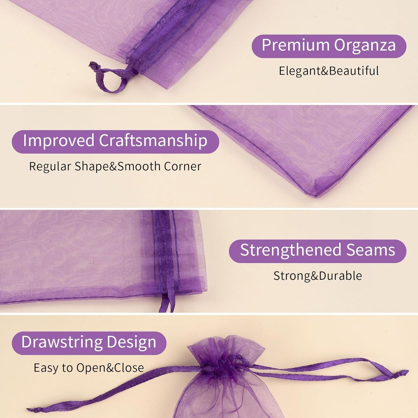 Organza Bags 50 Packs 4x6 Inch, Organza Gift Bags Sachet Bags Jewelry Bags Drawstring for Halloween Treat Party Favor (Purple)