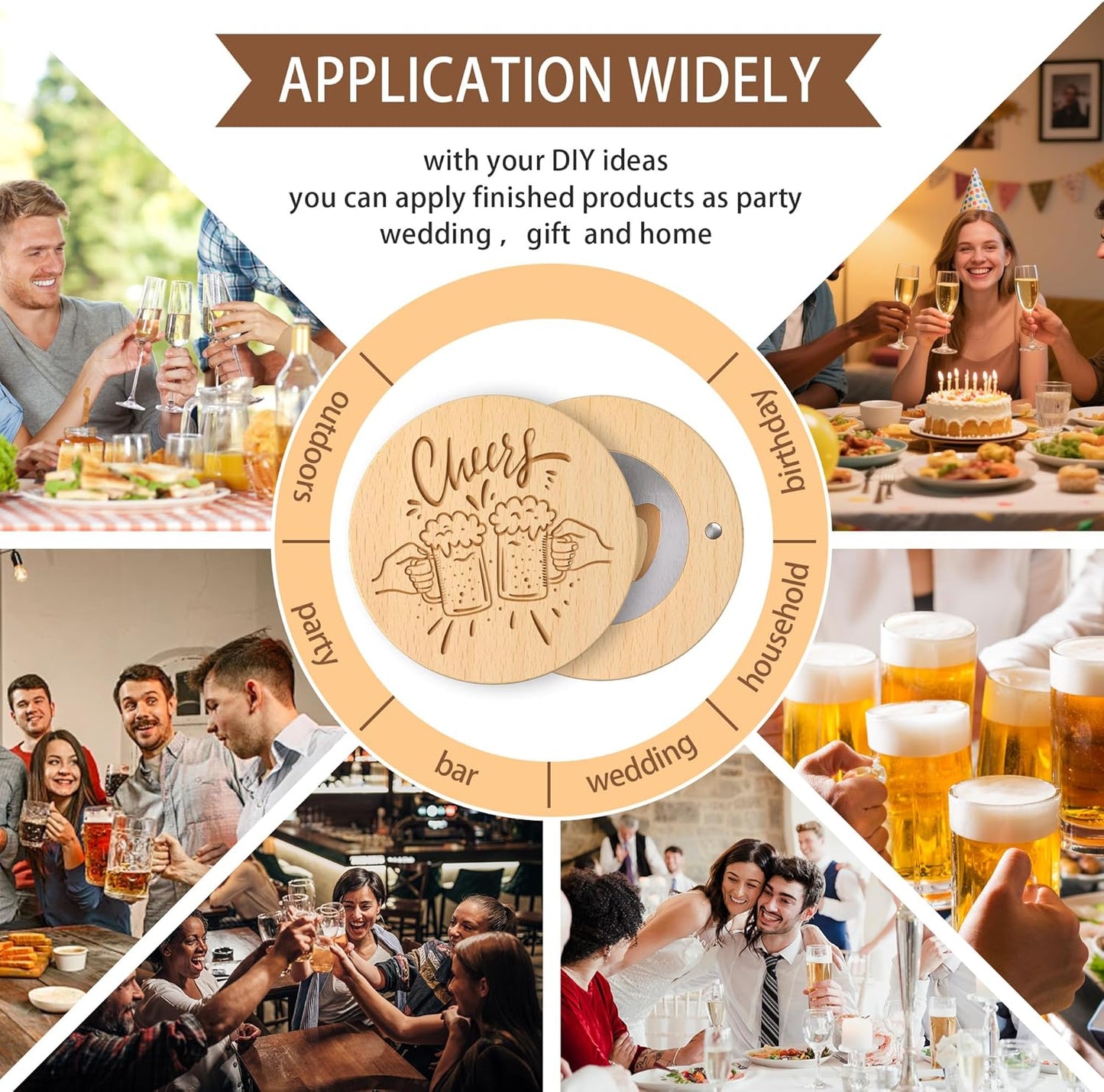 8 Custom Magnetic Bottle Opener Refrigerator, Personalized Engraved Wood Beer Openers, Wooden Round Fridge Magnet for Beer Lover Wedding Guest Bars Parties Men Gift Father's Day (Round)