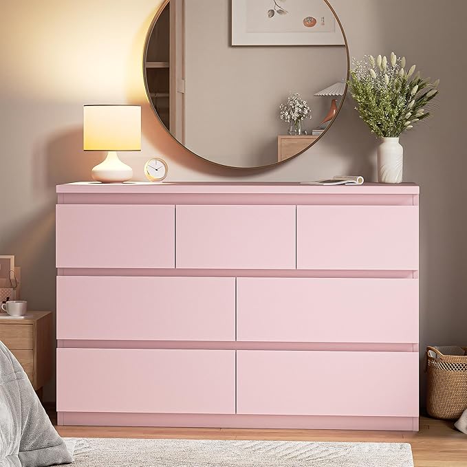 Jocoevol Modern Pink 7 Drawer Dresser - Image 8