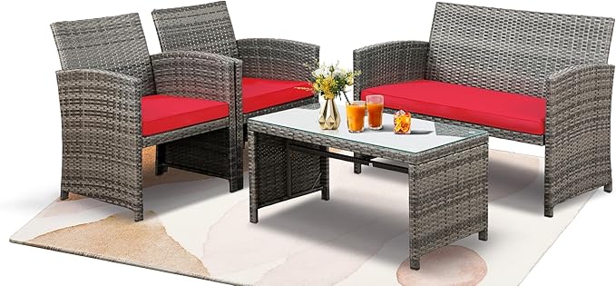 SUNLEI 4 Pcs Outdoor Patio Furniture Sets, Rattan Chair Wicker Conversation Set - Image 9
