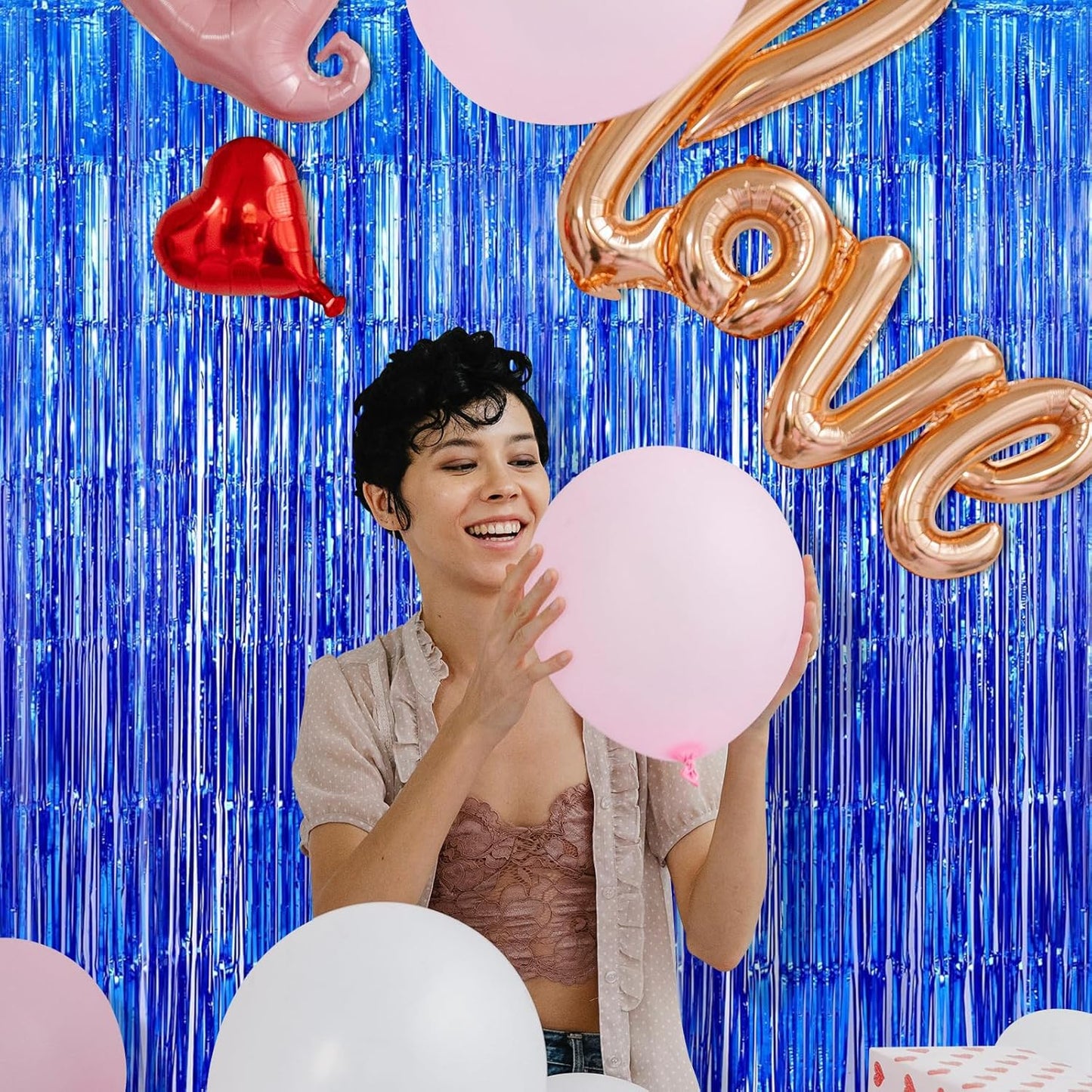 5 Pack Blue Fringe Foil Curtains 3.2ft x 8.2ft Tinsel Backdrop Streamers for Birthday Party Decoration Wedding Christmas Decoration (Navy)