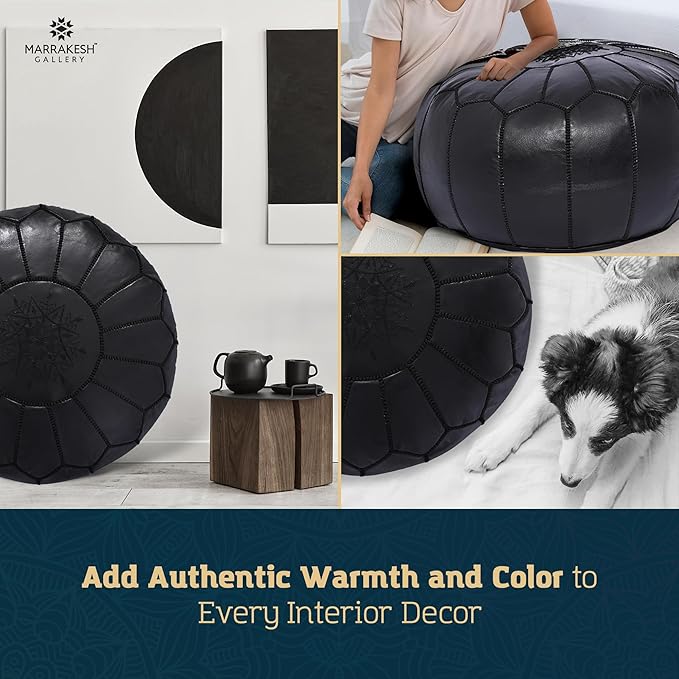 Marrakesh Gallery Genuine Leather Round Pouf Unstuffed - Image 6