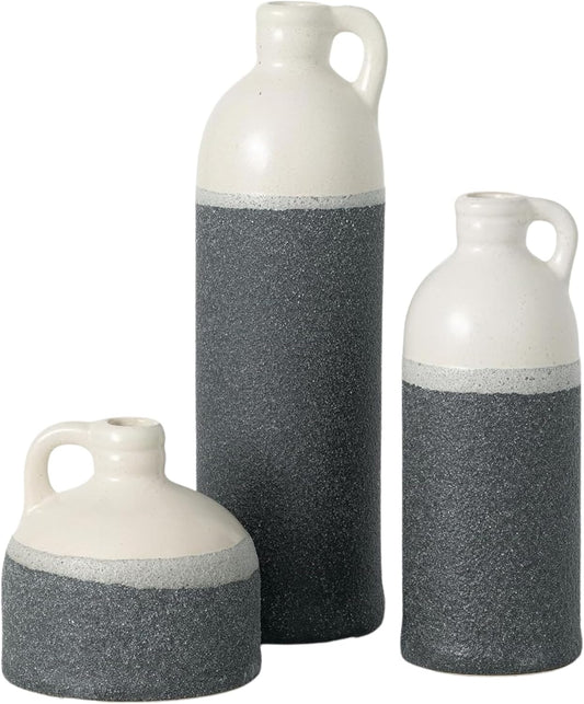 Sullivans Jug Vase Set, Two Tone White and Grey Texture Farmhouse Decor for Your Kitchen, Bedroom, Office, Living Room, & Bathroom, Coffee Table Decor, Aesthetic Centerpiece Decorations (CM2945)
