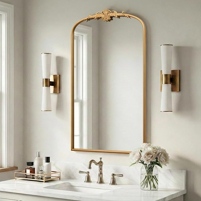 Besdomus Large Vintage Arched Mirror: 24"x42" French Arch Gleaming Gold Antique - Image 4