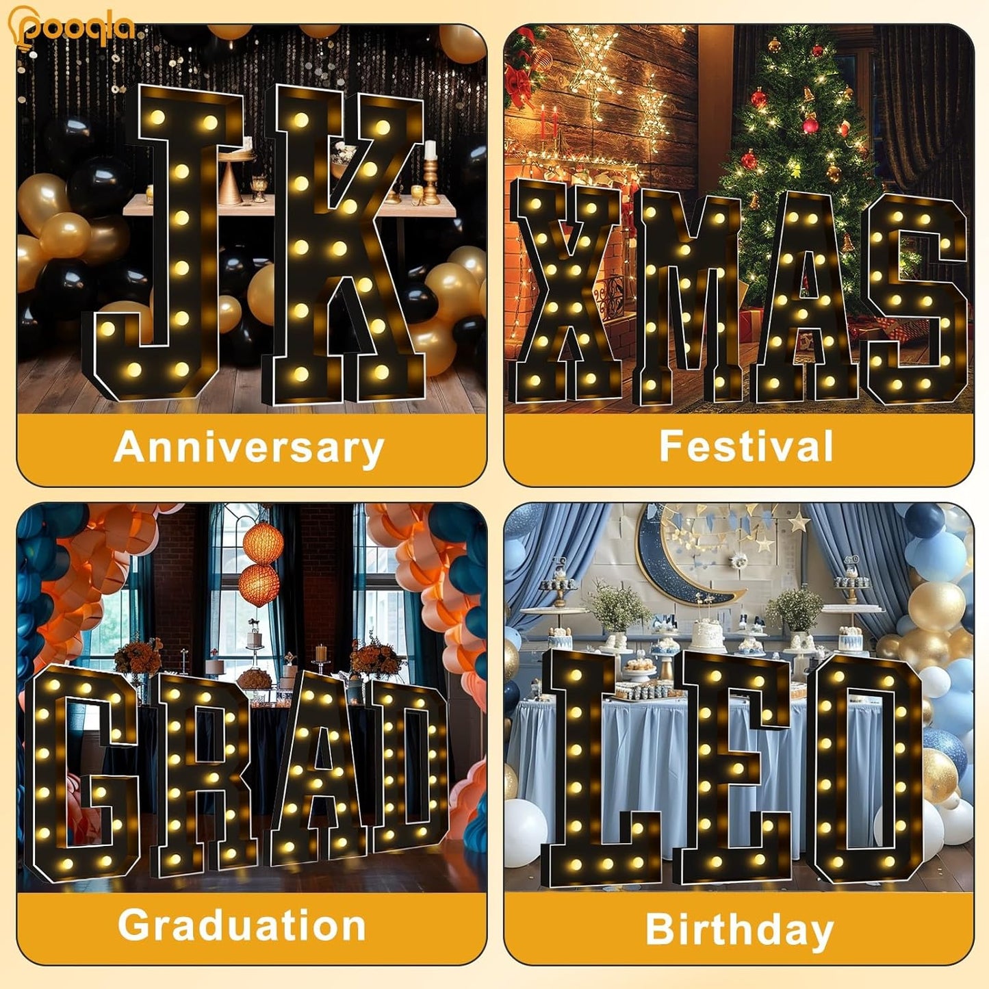 Pooqla 4 FT Marquee Light Up Letters, Black Marquee Letter Lights 4 Feet Tall for Birthday Decoration, Big Mosaic Letters Sign for Balloons Party Anniversary Wedding Decorations, Giant Warm White Z