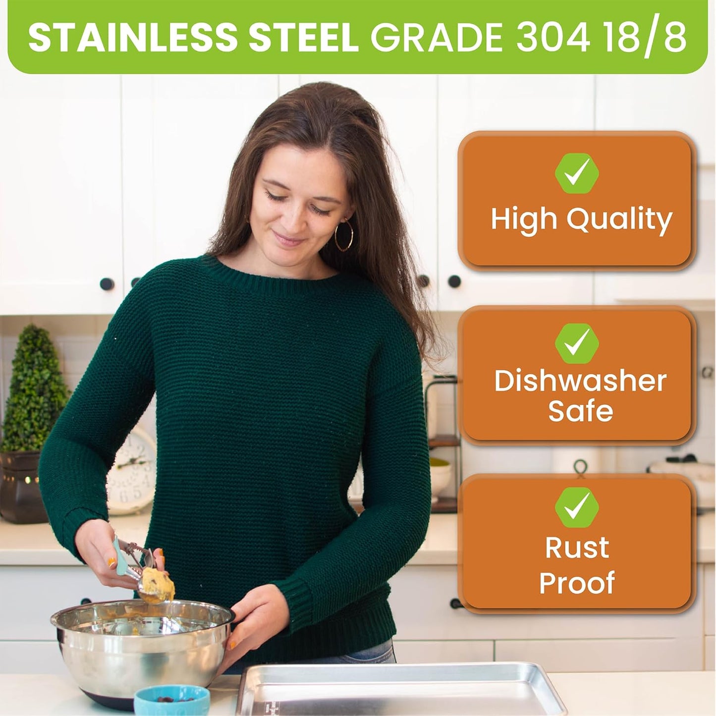 Spring Chef Medium #40 Stainless Steel Cookie Scoop for Baking, Multifunctional Kitchen Food Scooper with Trigger Release, 1.7 Tablespoon Melon Scooper - Dishwasher Safe Meatball Scoop - Mint