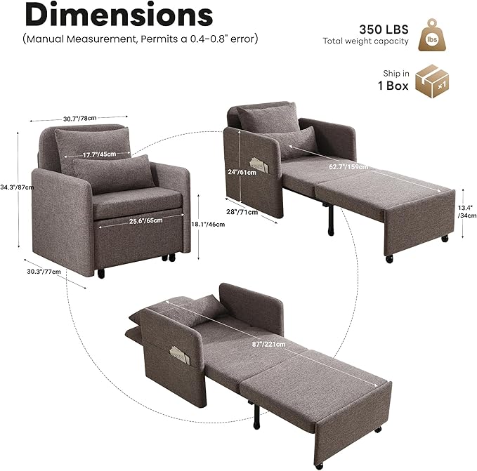 Iroomy 5-Level Adjustable Convertible Sleeper Chair Set of 2, 3-in-1 87'' Long - Image 2