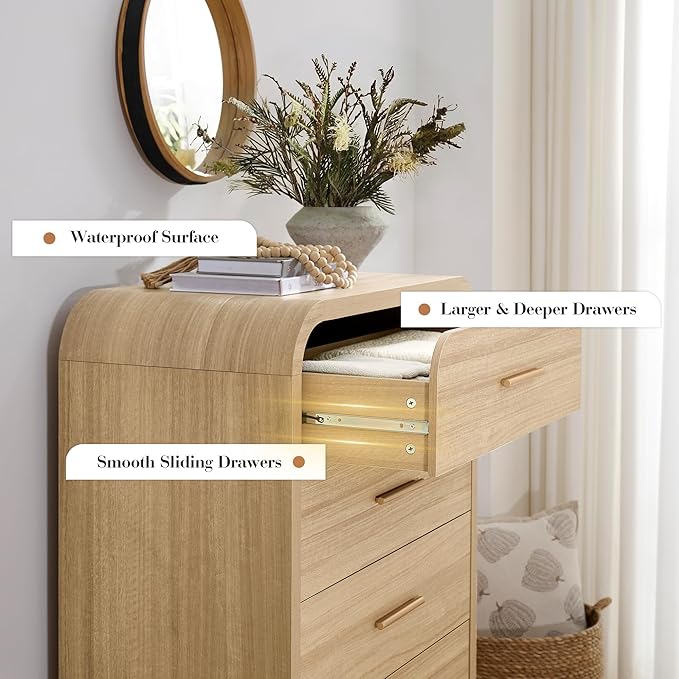 Curved 5-Drawer Dresser for Bedroom, 45.59" Tall Modern Chest of Drawers - Image 7