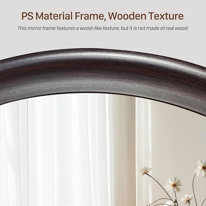 Round Wood Mirrors 30 Inch, Rustic Decorative Transitional Dark Walnut Wall - Image 5
