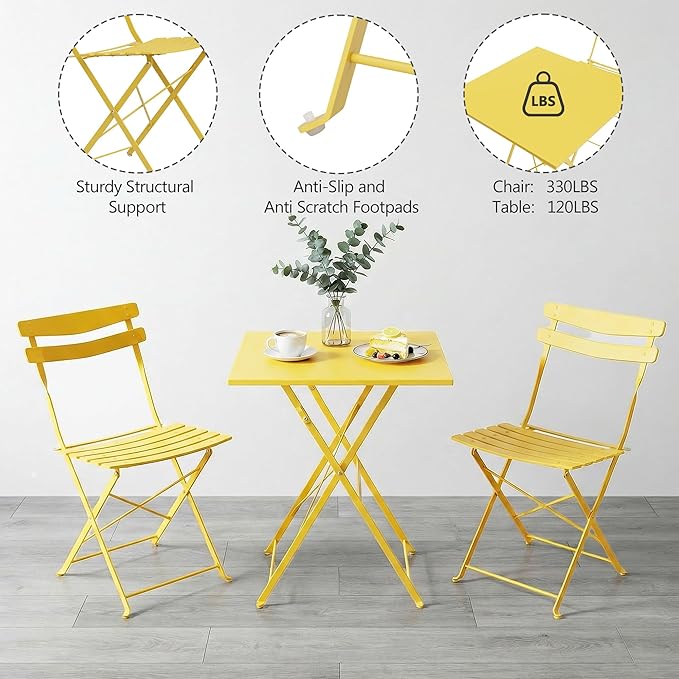 GarveeLife 3 Piece Patio Bistro Set, Folding Patio Bistro Table and Chairs Set - Image 6