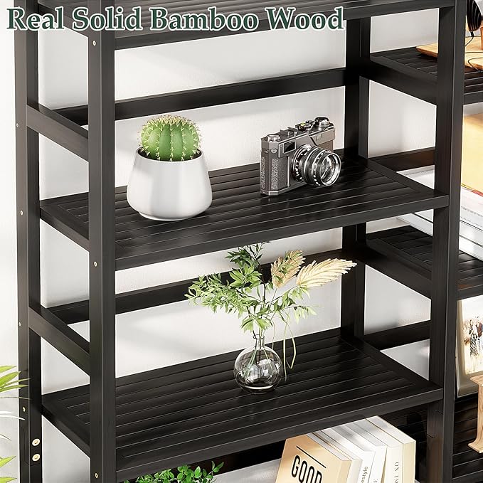 Homykic Bamboo Bookshelf, 71” Tall Triple Wide Bookcase - Image 9