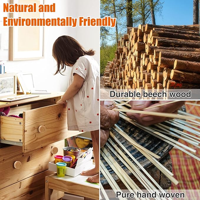 ANPHSIN 12 Pack Boho Wood Dresser Drawer Knobs- Handmade Rattan Woven Cabinet - Image 3