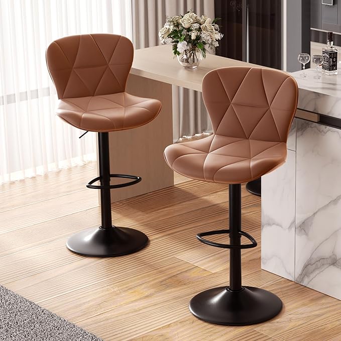 Nalupatio Modern Bar Stools Set of 2, Faux Leather Upholstered Swivel Bar Stools by Nalupatio