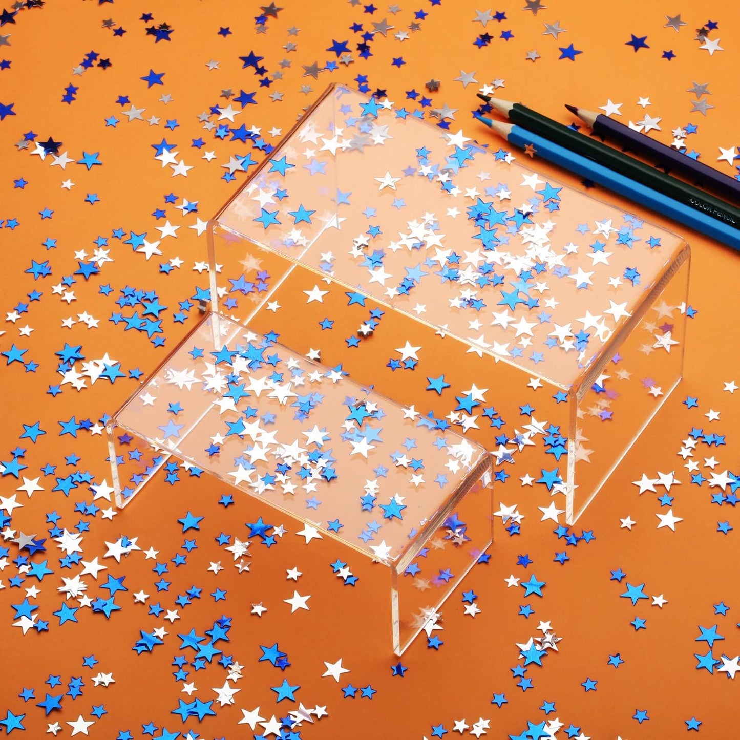 Hestya 60g Star Confetti Glitter Table Confetti Metallic Foil Stars for Party Wedding Festival Decorations(Blue Silver,10mm and 6mm)