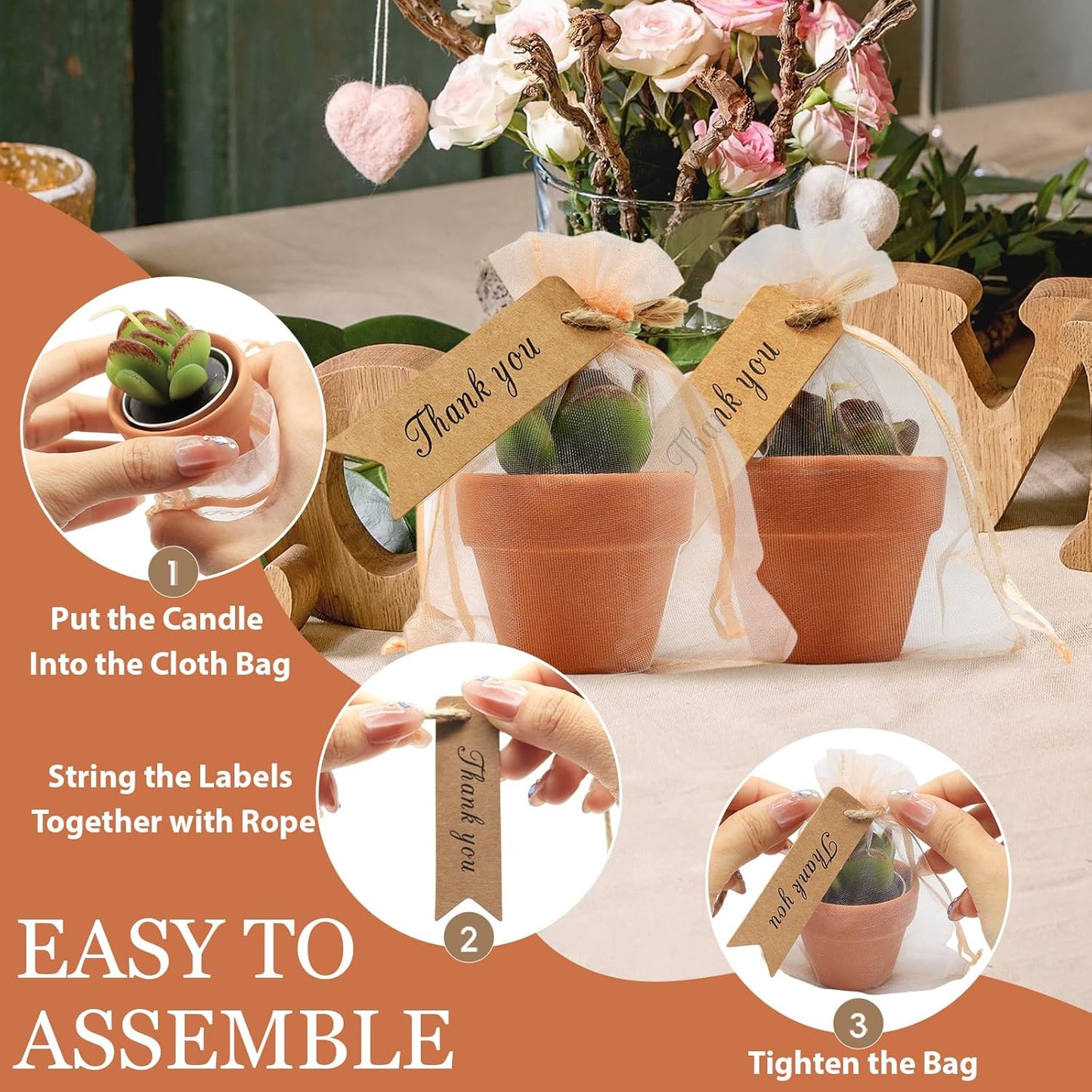 AZEAM 36 Pcs Succulent Candles Party Favors, Bulk Cactus Table Decor with Mini Terracotta Holders, Tiny Handmade Plant Tealights Candle Decoration for Baby Shower Bridal Game Wedding Home Birthday