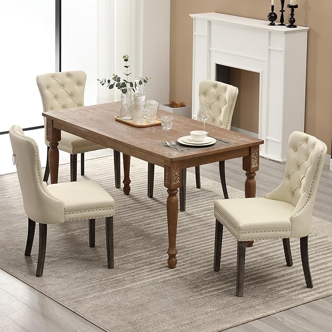 KCC Faux Leather Dining Chairs Set of 4, Upholstered High-end Tufted Dining - Image 2